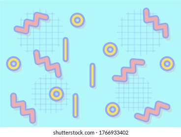 Memphis blue cloud paper cut poster frame template of colorful present card  background.