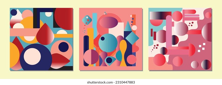 Memphis bold illustration. Geometric gradient shapes pink blue vector SSTKabstract 