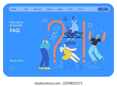 Memphis business illustration. FAQ -modern flat vector concept illustration of people with interrogation markand exclamation point. Frequently asked questions metaphor Corporate business sales concept
