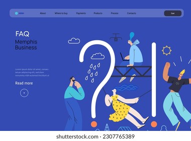 Memphis business illustration. FAQ -modern flat vector concept illustration of people with interrogation markand exclamation point. Frequently asked questions metaphor Corporate business sales concept