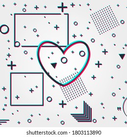 Memphis card with glitch geometric shapes. Luxury fashioon design - 80-90s.