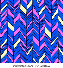 Memphis chevron seamless boho colorful hand drawn illustration vector. Trendy abstract geometric 70s, 80s, and 90s background.