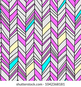 Memphis chevron seamless boho colorful hand drawn illustration vector. Trendy abstract geometric 70s, 80s, and 90s background.