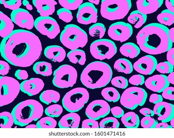 Memphis circles pattern. Abstract brush stroke painting. Synthwave, rave, vapor wave. Amazing hand drawn illustration. Trendy vintage, retro. Banner, wallpaper, print. Black, green, pink colors