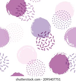 Memphis circles seamless textile print pattern. Painted round shapes geometric vector background. Grunge polka dot seamless ornament, minimal circles wallpaper. Retro design.