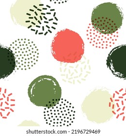Memphis circles seamless textile print pattern. Hand drawn round shapes geometric vector background. Grunge polka dot seamless ornament, colorful circles wallpaper. 80s style points and bubbles.