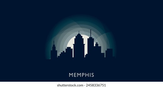 Memphis cityscape skyline city panorama vector flat modern banner illustration. USA, Tennessee state emblem idea with landmarks and building silhouettes at sunrise sunset night