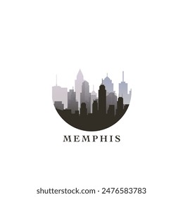 Paisaje urbano de Memphis, insignia de gradiente de Vector, logotipo plano del horizonte, ícono. EE.UU., la ciudad del estado de Tennessee redondeó la idea del emblema con Lugares famosos y siluetas de construcción. Gráfico abstracto aislado