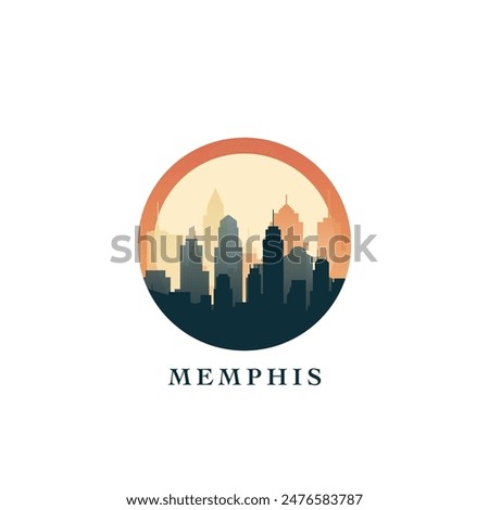 Memphis  cityscape, vector gradient badge, flat skyline logo, icon. USA, Tennessee state city round emblem idea with landmarks and building silhouettes. Isolated abstract graphic