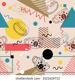Memphis coffee pattern seamless geometric dot background vector