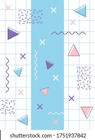 memphis collage forms geometric 80s 90s style abstract blue banner background vector illustration