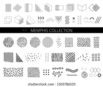 Memphis collection. Set of abstract memphis shapes. Design Elements. Retro fashion 80s and 90s print pattern texture. Geometric graphics style.