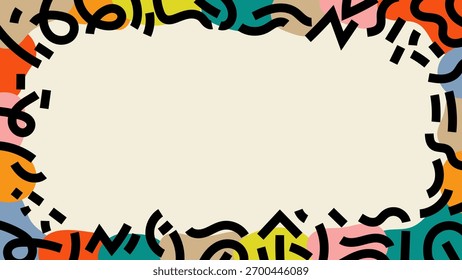 Diseño geométrico Abstractas del marco del garabato del fondo colorido de Memphis. Ilustración vectorial