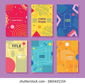 memphis colorful designs with geometric shapes over purple background, vector illustration