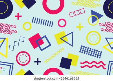 Padrão colorido de formas geométricas de Memphis, fundo de design de Memphis, ilustração vetorial 