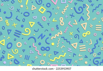 Memphis colorful seamless vector pattern. Hipster abstract geometric repeating texture. Pastel trendy fashion pop art 80s-90s design style