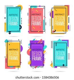 Memphis commercial frames. Minimalist abstract layout, modern hipster, retro geometric elements border, 80s memphis colourful art frame isolated vector icons set. Bright note backgrounds