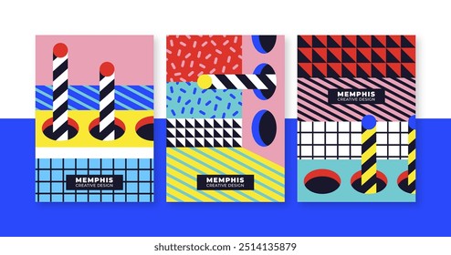 Diseño de Vector de colección de cubierta de Memphis en eps 10