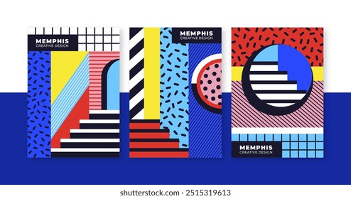 Diseño de Vector de colección de cubierta de Memphis en eps 10