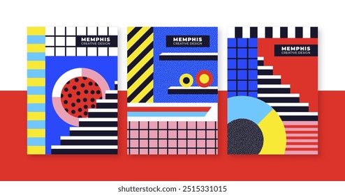 Projeto vetorial de coleção de capa de Memphis em eps 10