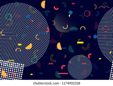 Memphis Cover, Vector Seamless Simple Geometric Design. Trendy Wallpaper Texture Corporate Identity. Hipster Motion Memphis Seamless Pattern, Retro Falling Shapes. Abstract Party Background