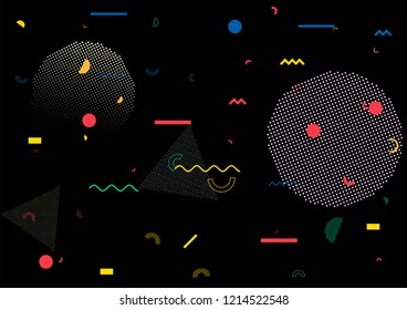 Memphis Cover, Vector Seamless Simple Geometric Design. Trendy Futuristic Poster Business Background. Vintage Retro Falling Shapes, Motion Memphis Seamless Pattern. Cool Minimalist Background