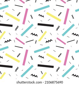 Memphis design 80's geometric style pattern. Vector graphics. Use it for invitations, posters or postcards, decorations