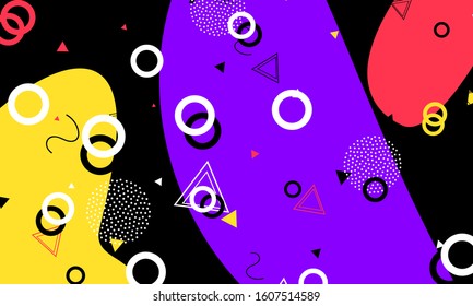 Memphis Design. Artistic Backdrop. Black Funny Print. Hipster Elements. Pop Art. Violet Wallpaper. Creative Flyer. Ink Color Ornament.