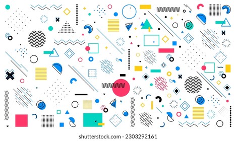 Fondo de diseño Memphis. Resumen que enfatiza sus antecedentes. Elementos geométricos en el fondo de memphis