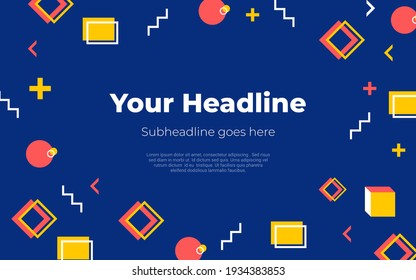 fondo de diseño memphis con titular y descripción de texto en el centro con concepto divertido y moderno