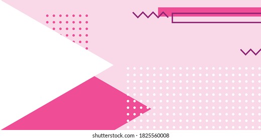 Memphis design background vector template. Pink background with simple shape and dot pattern. Background for header, banner or poster, etc. EPS10