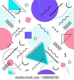 Memphis design elements halftone and geometric shapes patterns trend, design and vintage geometric print illustration element.