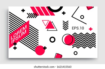 Memphis design elements halftone and geometric shapes pattern trend, design and vintage geometric print illustration element.