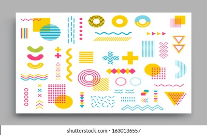 Memphis design elements halftone and geometric shapes patterns trend, design and vintage geometric print illustration element.