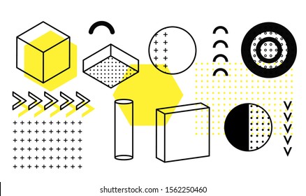 Memphis design elements. Retro funky graphic, 90s trendy designs and vintage geometric print illustration. Constructivism memphis vector isolated symbols collection.