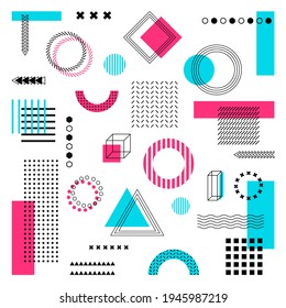 Memphis design elements. Retro graphic vintage geometric print illustration element. Vector isolated symbols collection. 90s trends designs