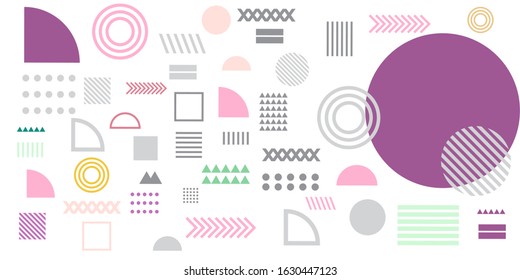 Memphis design elements simple white abstract background with circles, line, rectangle, dots, cross, mountain river egypt basic shape vector illustration for business, shirt, and decoration