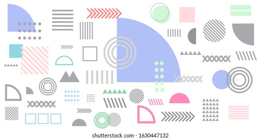 Memphis design elements simple white abstract background with circles, line, rectangle, dots, cross, mountain river egypt basic shape vector illustration for business, shirt, and decoration