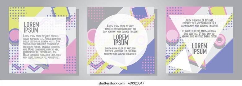 Memphis design fashion template banner for social media kit, instagram ad with pop art color and minimal pattern background 