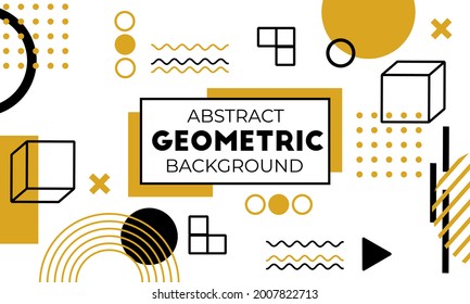 Memphis design geometric pattern with fortuna gold color, retro elements for web, vintage, advertisement, commercial banner, poster, invitation, billboard, sale.collection trendy halftone vector 