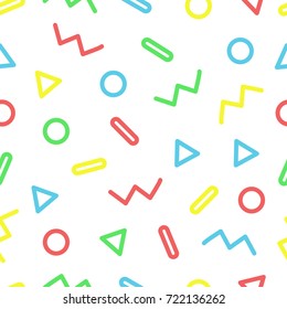 Memphis design. Geometric seamless pattern. Colorful shapes. Vector illustration