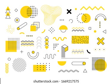 Memphis design mega set. Abstract geometric graphic elements, retro style