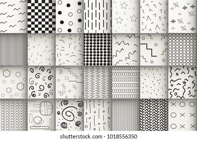 Memphis design pattern set isolated on gray background. Collection of fashion backdrops. For web site,poster,placard,wallpaper and cover. Useful for fashion design,textile and cloth decoration, vector