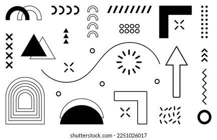Memphis design, retro elements. Memphis vector isolated black symbols collection.