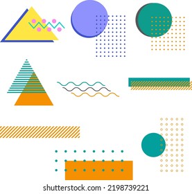 Memphis design, retro elements for web, vintage, advertisement, commercial banner, poster, leaflet, billboard, sale. Collection trendy halftone vector geometric shapes.
