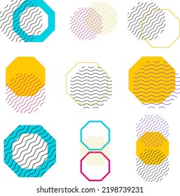 Memphis design, retro elements for web, vintage, advertisement, commercial banner, poster, leaflet, billboard, sale. Collection trendy halftone vector geometric shapes.