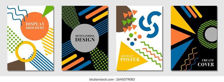 Memphis conjunto de desenho de fundo de tampa. Ilustração do vetor de fundo abstrato do padrão de Memphis. Para capa de livro, brochura, banner, handbill, folheto, marketing, negócios, apresentação