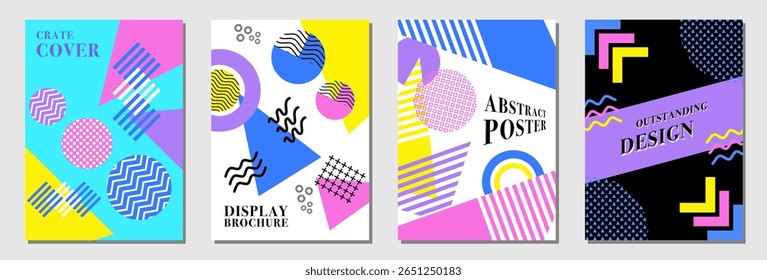 Memphis conjunto de desenho de fundo de tampa.  Memphis padrão colorido abstrato fundo vetor ilustração. Design para capa de livro, brochura, banner, handbill, folheto, marketing, negócios, apresentação