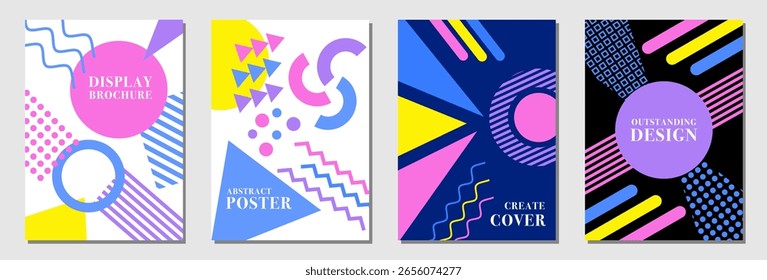 Memphis Design-Satz von Titelhintergrund. Memphis buntes Muster abstrakte Hintergrund Vektorgrafik. Für Buchumschlag, Broschüre, Banner, Handzettel, Flyer, Marketing, Business, Präsentation