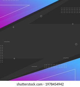 memphis design square template banner with place for text. square banner with black background. blue gradient illustration for social media post, web internet ads, bloggers, online stores